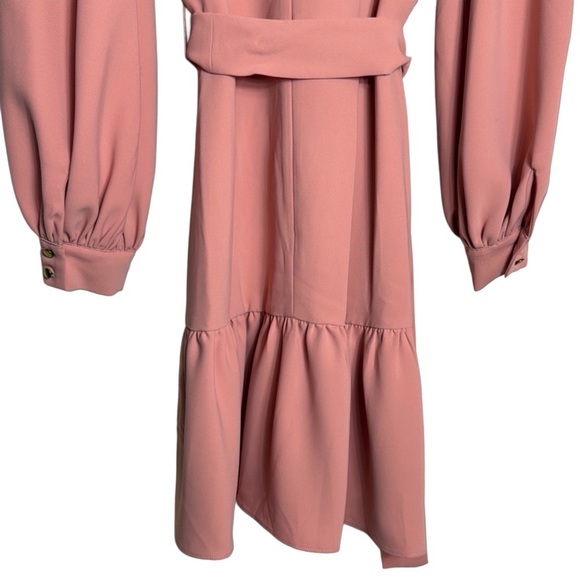 Amanda Uprichard Soft Pink V-Neck Mini Dress Bishop Sleeves Classic XS - Picture 7 of 12